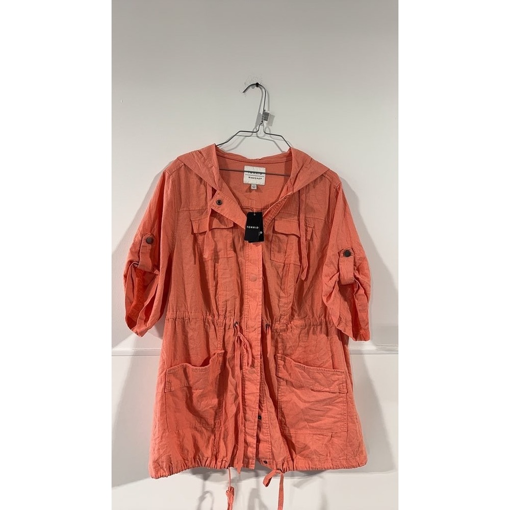 Torrid Womens Coral Linen Blend Hooded Lightweight Jacket Plus Size 1X B5-14